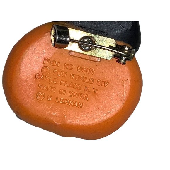 Fun World PIN Halloween Vintage Black Cat PUMPKIN Holiday Brooch #9301 - Picture 4 of 5